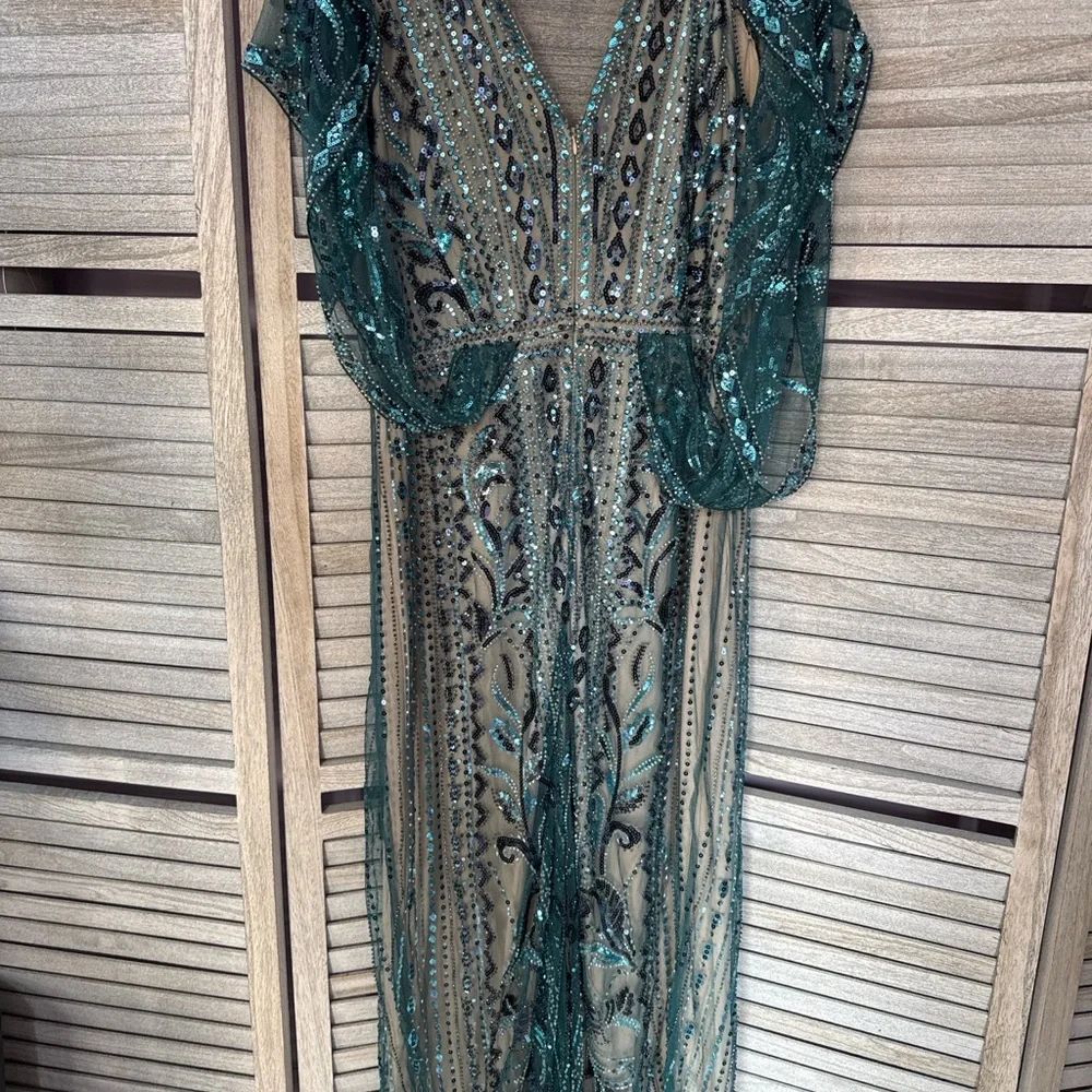 Babeyond 1920s Gatsby Beaded Dress Size 16 Teal Art Deco Formal Gown - Picture 12 of 12